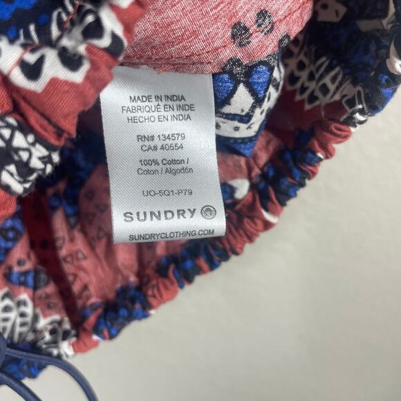 Sundry 1/Small Exploded Floral Top Blouse Rust Blue Toggle 3/4 Sleeves - Picture 9 of 11